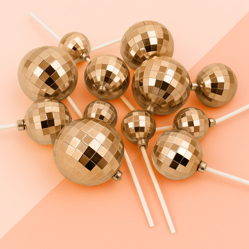 Disco Ball Topper With Stick Gold 12pc