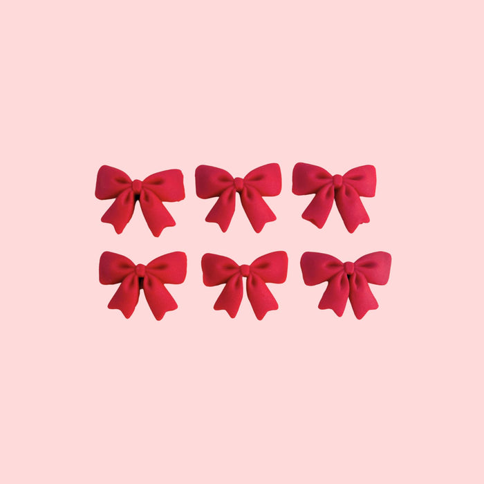 Fondant Topper Red Bow 6pc