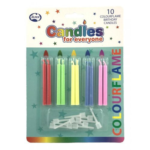 Candle Colour Flame Assorted 10pc