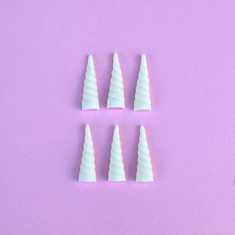 Fondant Topper Mini White Unicorn Horn 6pc