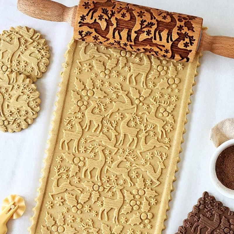 Wooden Christmas Rolling Pin