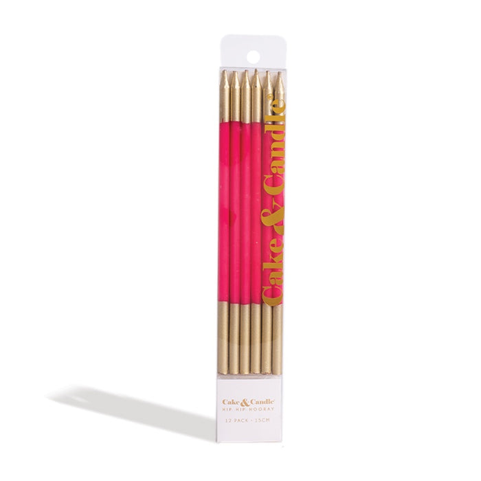 Double Dipped Gold Candle Hot Pink 12pc