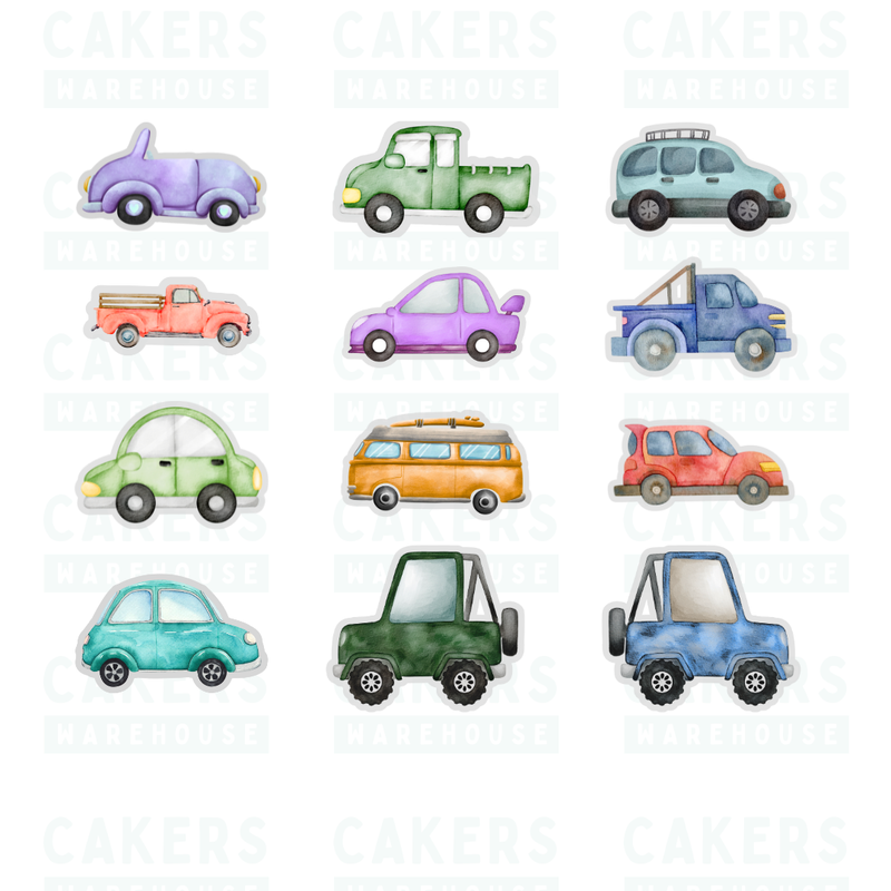 Edible Wafer Cupcake Toppers 12pc Assorted Vehicles