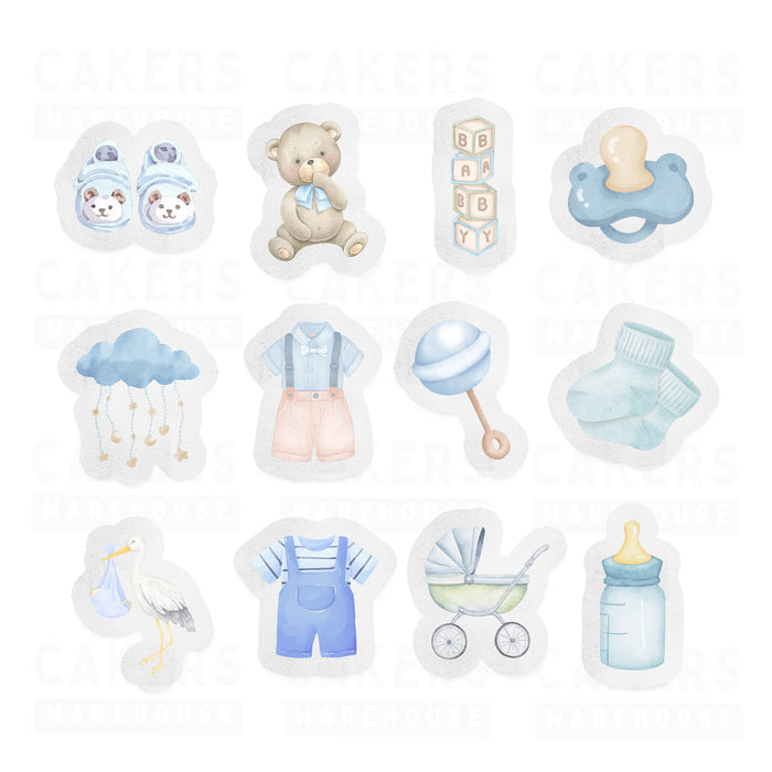 Edible Wafer Cupcake Toppers 12pc Baby Blue