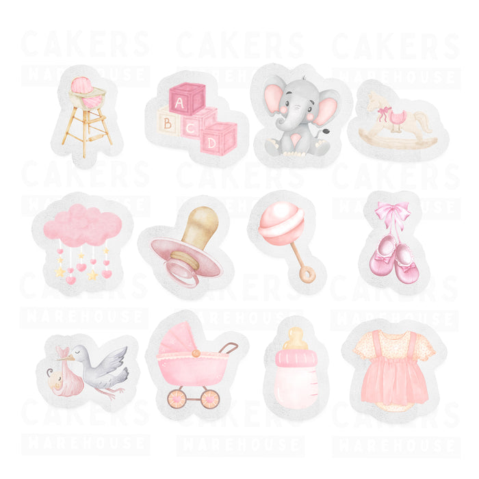 Edible Wafer Cupcake Toppers 12pc Baby Pink