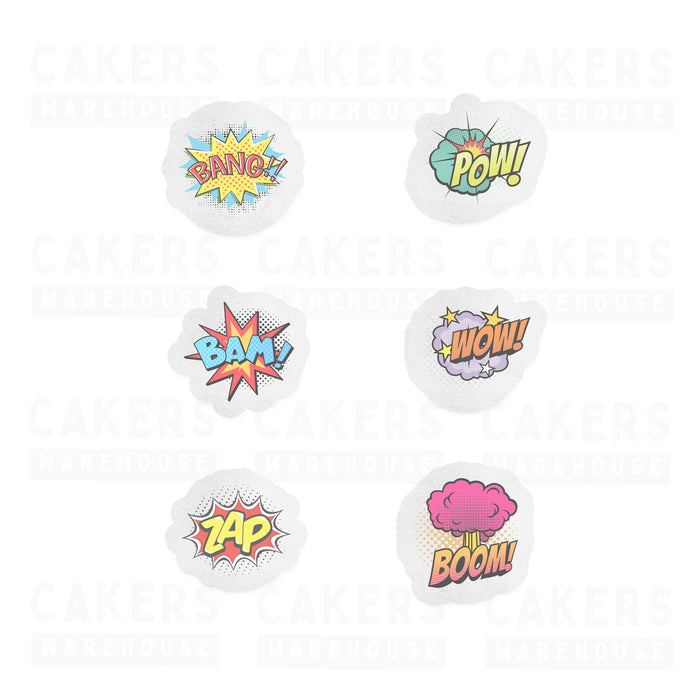 Edible Wafer Cupcake Toppers 12pc Comic Sounds