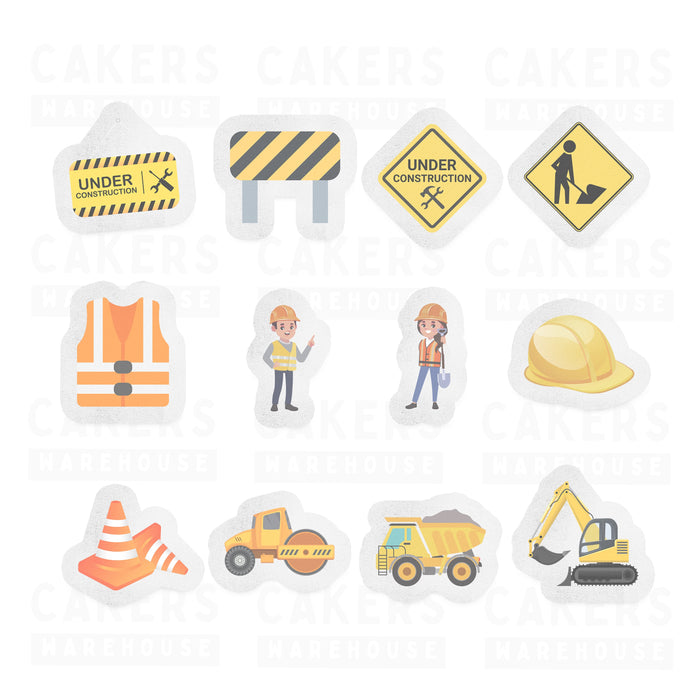 Edible Wafer Cupcake Toppers 12pc Construction