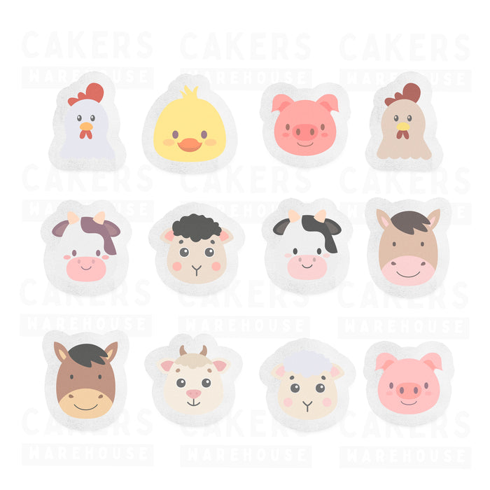 Edible Wafer Cupcake Toppers 12pc Farm Animal Heads