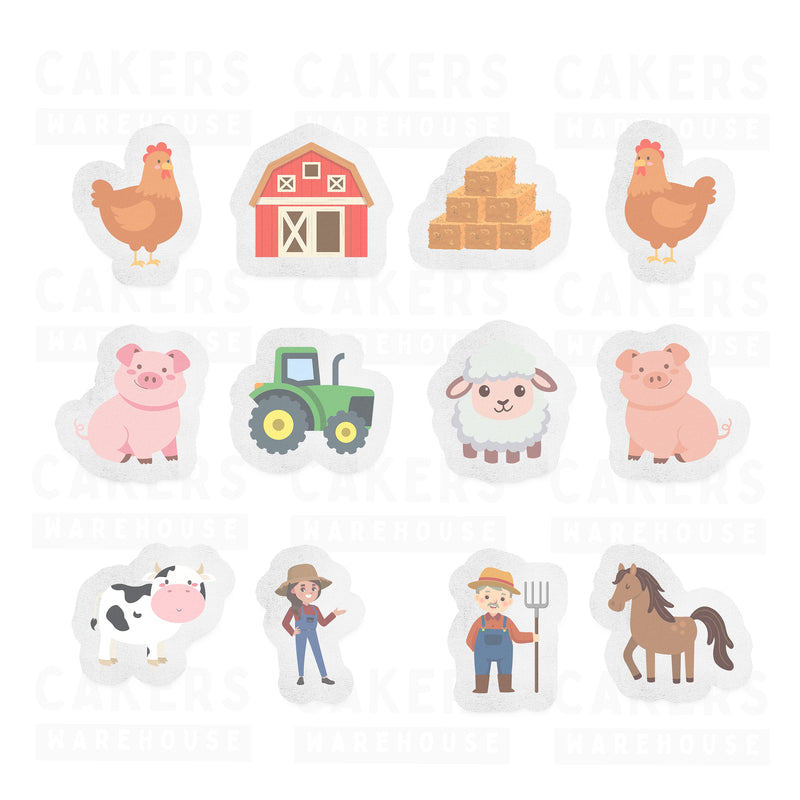 Edible Wafer Cupcake Toppers 12pc Farm