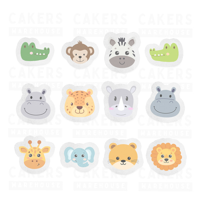 Edible Wafer Cupcake Toppers 12pc Safari Animal Heads