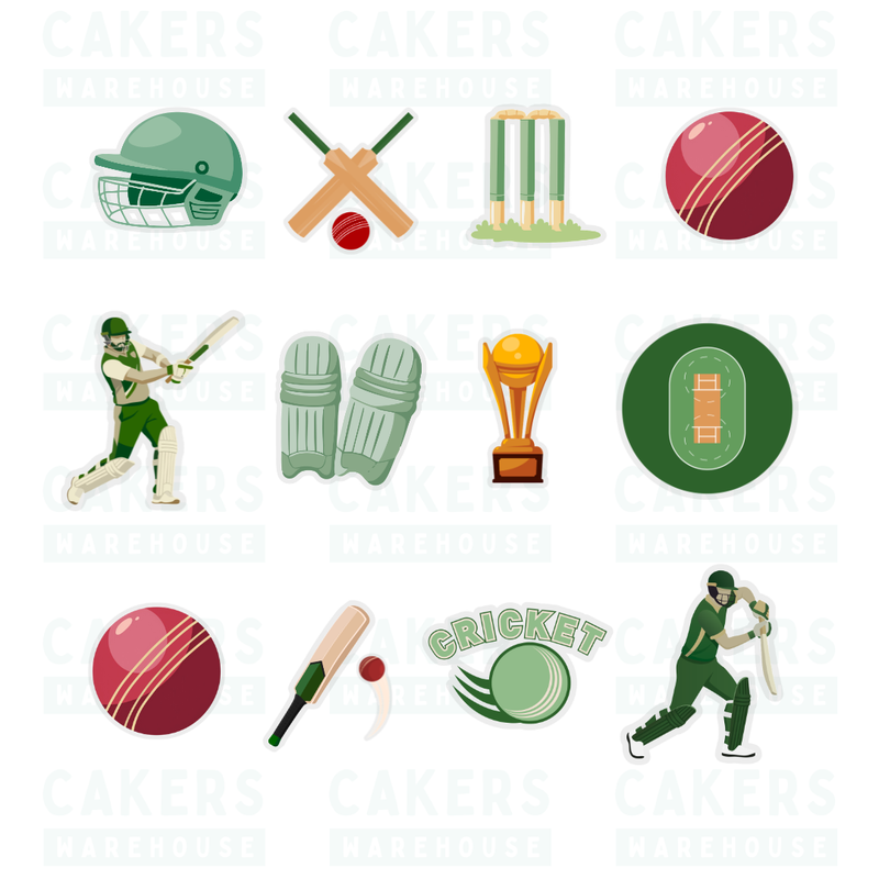 Edible Wafer Cupcake Toppers 12pc Cricket