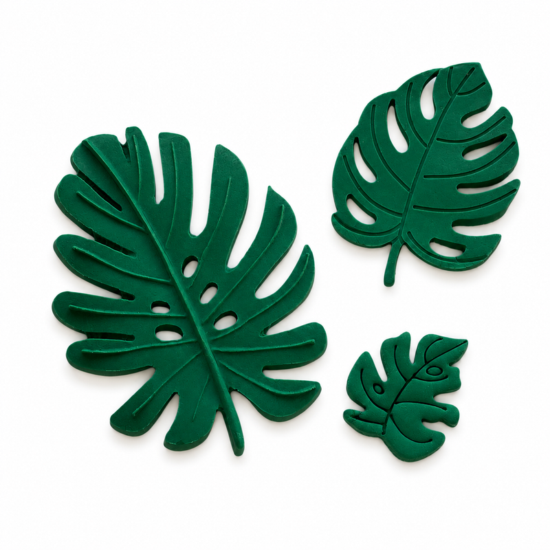 Fondant Topper Monstera Leaf Deep Green 3pc
