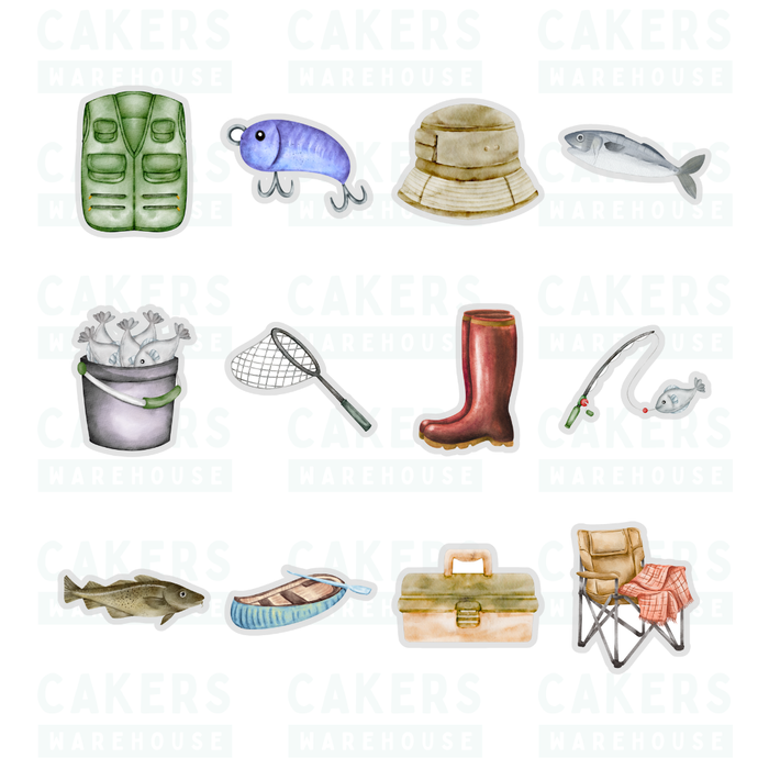 Edible Wafer Cupcake Toppers 12pc Fishing Ensemble