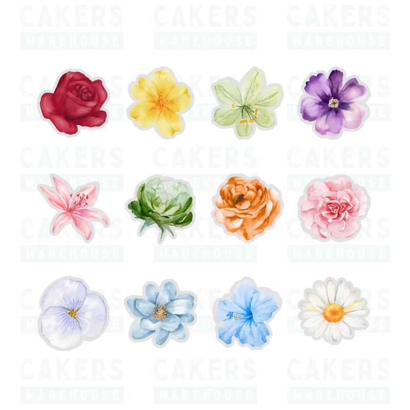 Edible Wafer Cupcake Toppers 12pc Assorted Flowers