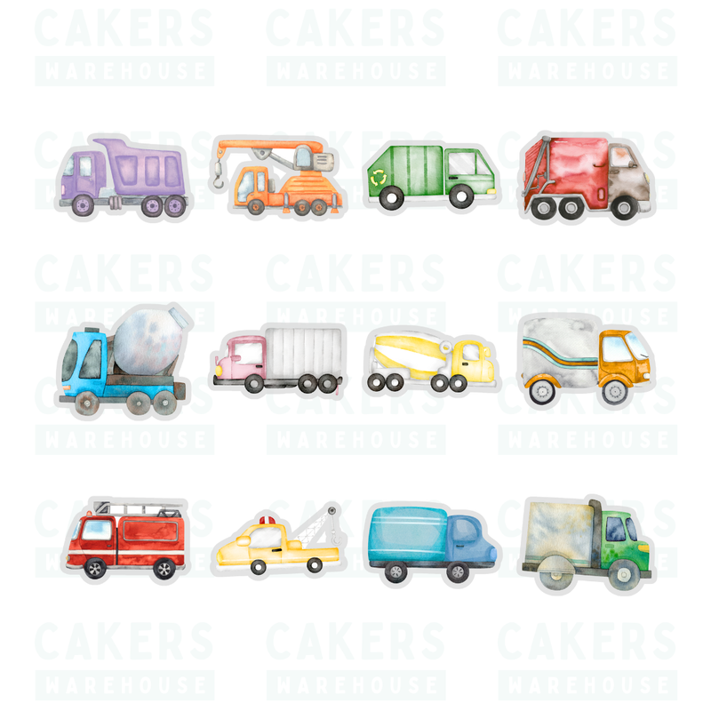 Edible Wafer Cupcake Toppers 12pc Trucks