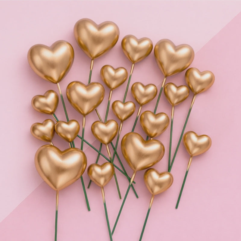Shiny Heart Topper Gold 20pc