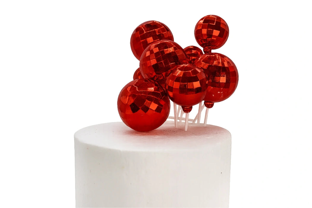Disco Ball Topper With Stick Red 12pc