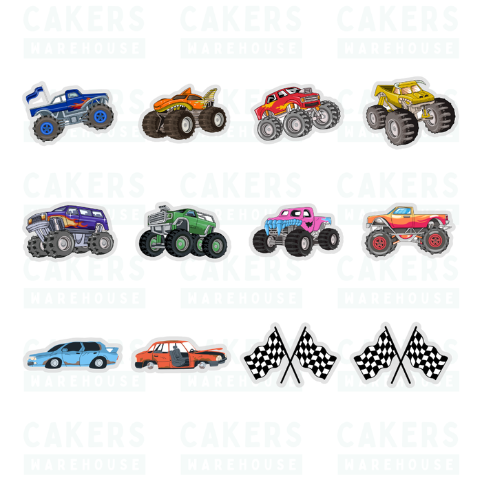 Edible Wafer Cupcake Toppers 12pc Monster Truck Madness