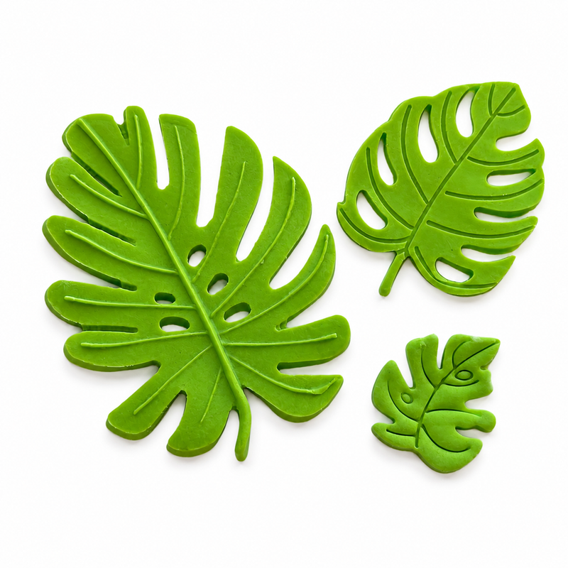 Fondant Topper Monstera Leaf Green 3pc