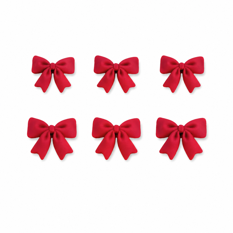Fondant Topper Red Bow 6pc