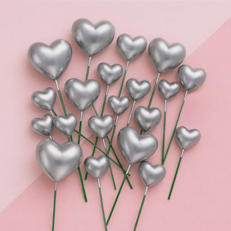 Shiny Heart Topper Silver 20pc