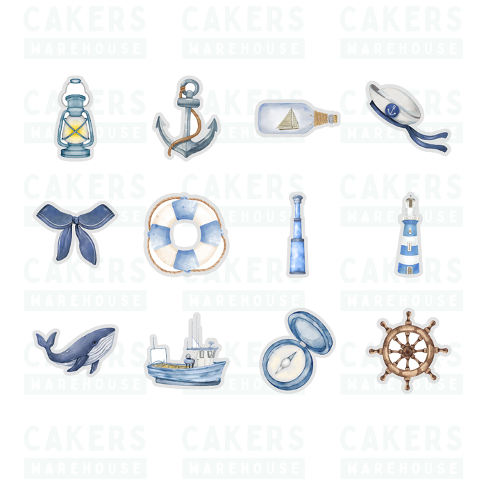 Edible Wafer Cupcake Toppers 12pc Nautical