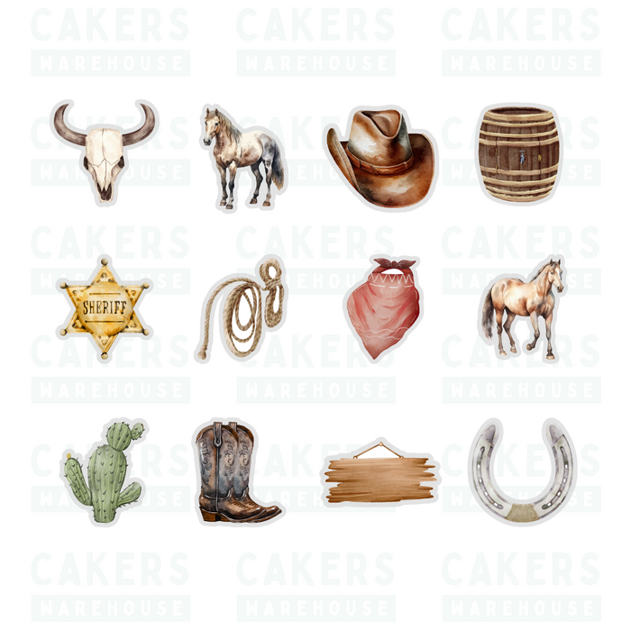 Edible Wafer Cupcake Toppers 12pc Wild West