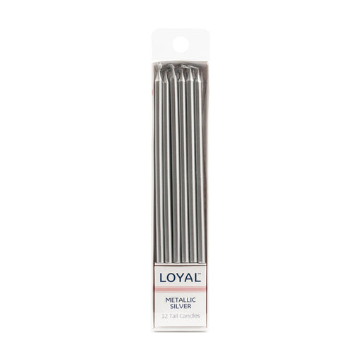 Tall Candles Metallic Silver 12pc