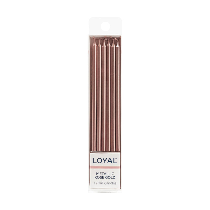 Tall Candles Metallic Rose Gold 12pc