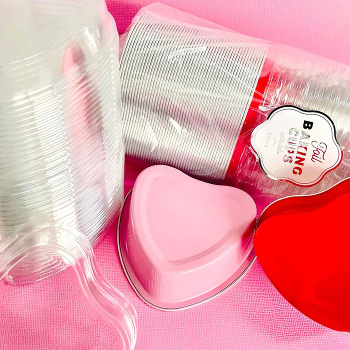 Foil Baking Cup Heart Pink 50pc