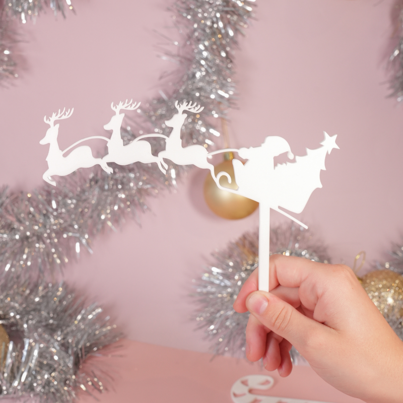 Topper Christmas Santa Sleigh With Reindeer