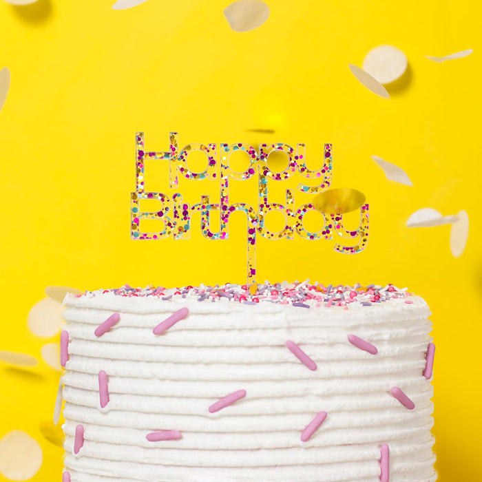 CAKE TOPPER RAINBOW GLITTER HAPPY BIRTHDAY 2