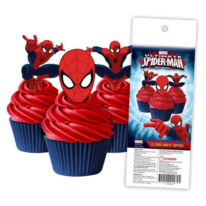 EDIBLE WAFER CUPCAKE TOPPERS 16PC SPIDERMAN