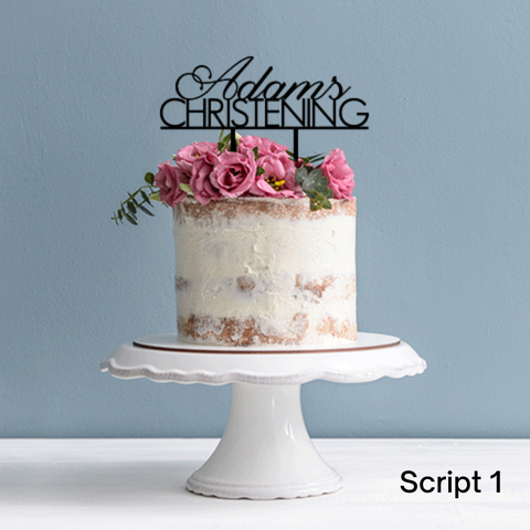 Topper Script Name Block Christening With Cross Option