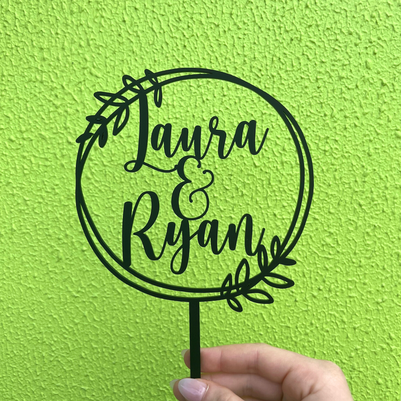 Topper Handwritten Double Name Rustic Wreath