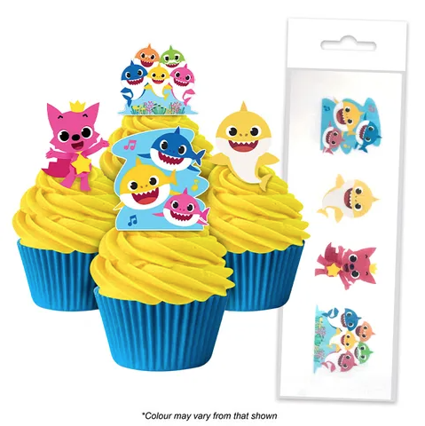 EDIBLE WAFER CUPCAKE TOPPERS 16PC BABY SHARK