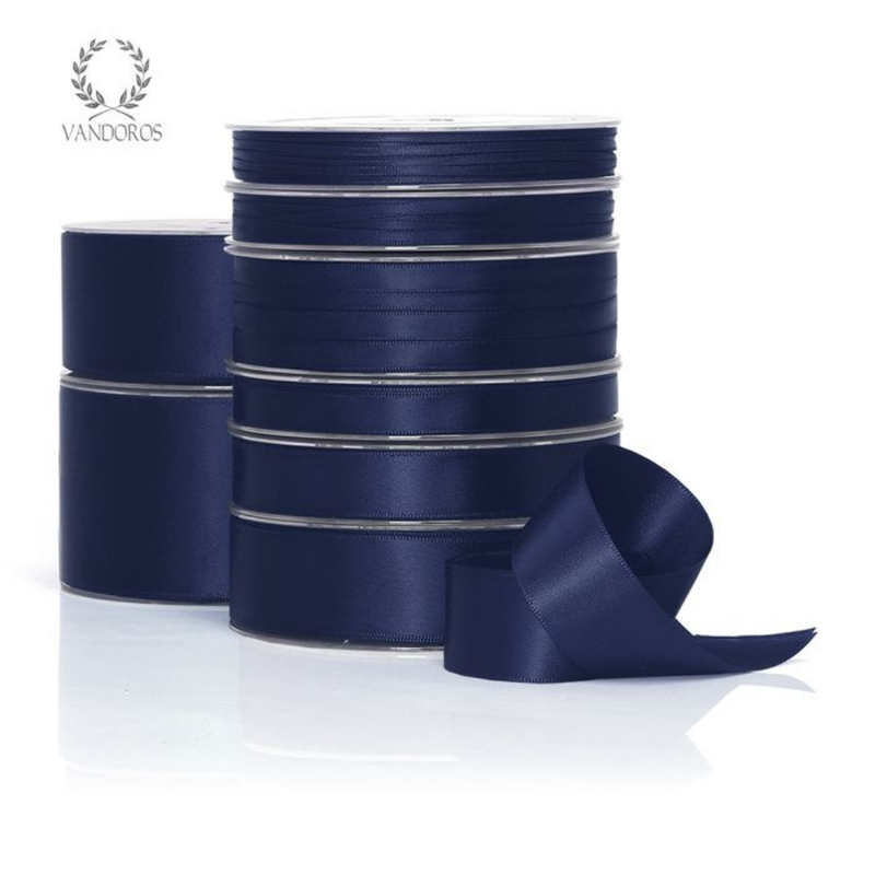RIBBON POLY SATIN NAVY ROLL 25MM