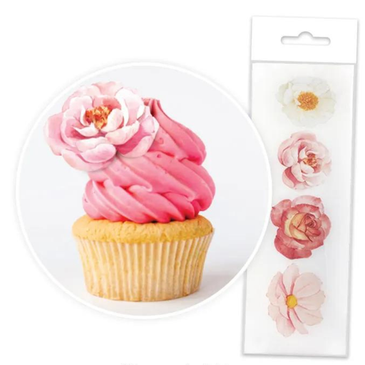 EDIBLE WAFER CUPCAKE TOPPERS 16PC FLOWERS