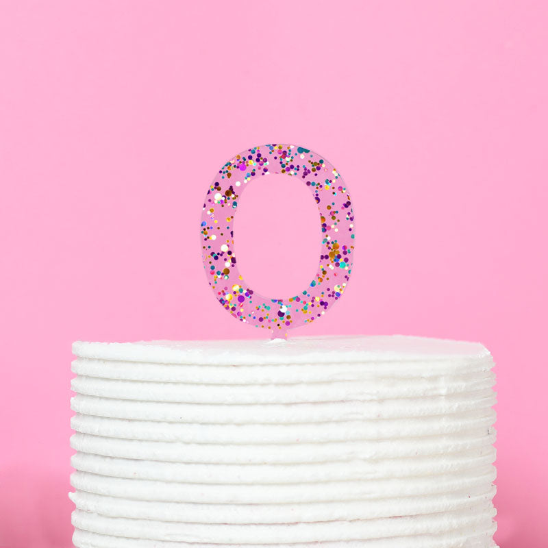 Cake Topper Rainbow Glitter Number 0