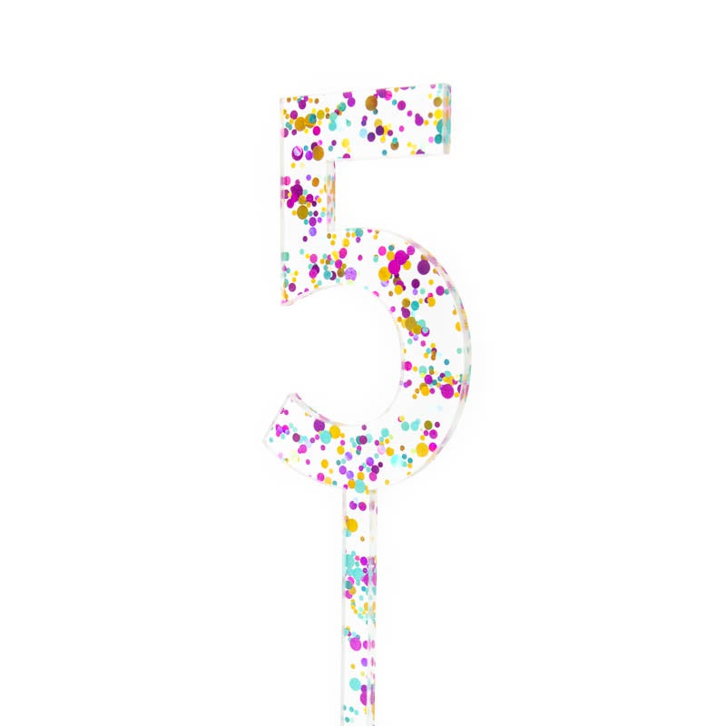 Cake Topper Rainbow Glitter Number 5
