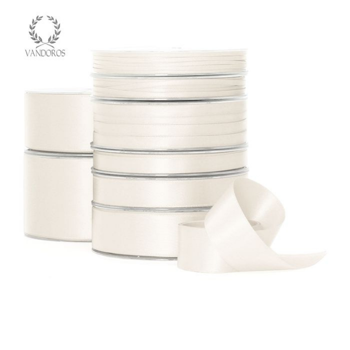 RIBBON POLY SATIN CANDLEWHITE ROLL 15MM