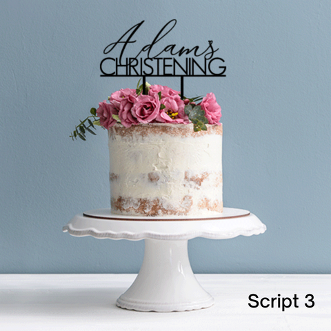 Topper Script Name Block Christening With Cross Option