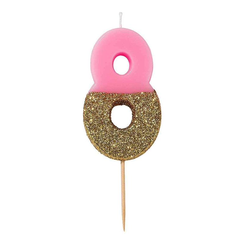 Dipped Number Candle Pink #8 *Clearance*