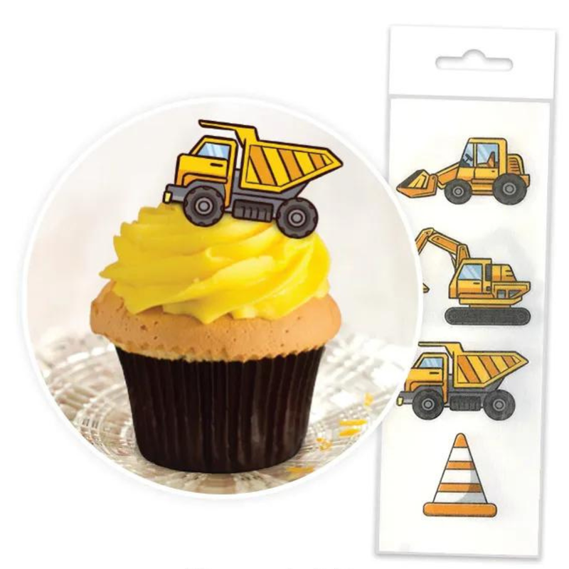 Edible Wafer Cupcake Toppers 16pc Construction