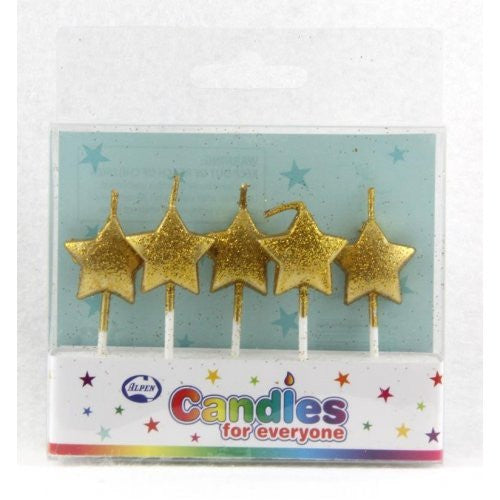 Candle Stars Glitter Gold 5pc