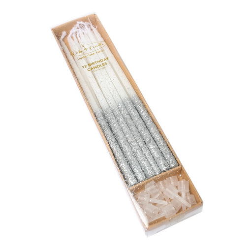 Dipped Cake Candles Silver Glitter