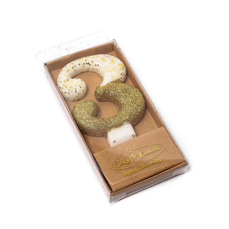 Dipped Number Candle Gold #3
