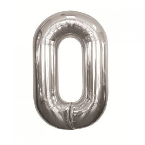 NUMBER BALLOON SILVER 34" #0 *CLEARANCE*