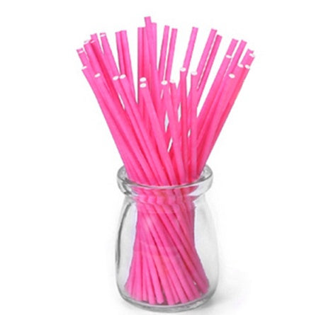 Lollipop Sticks 15cm 50pc Bright Pink