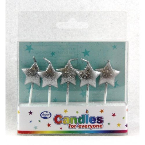 Candle Star Glitter Silver 5pc